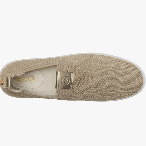 Michael Kors Juno Metallic Stretch Knit Slip-On Gold Sneaker - Picture 2 of 4
